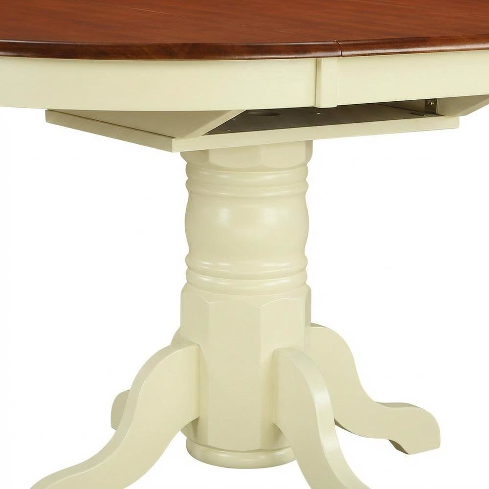 White Oval Pedestal Table, Butterfly Leaf Extension, Seats 6. Picture 5