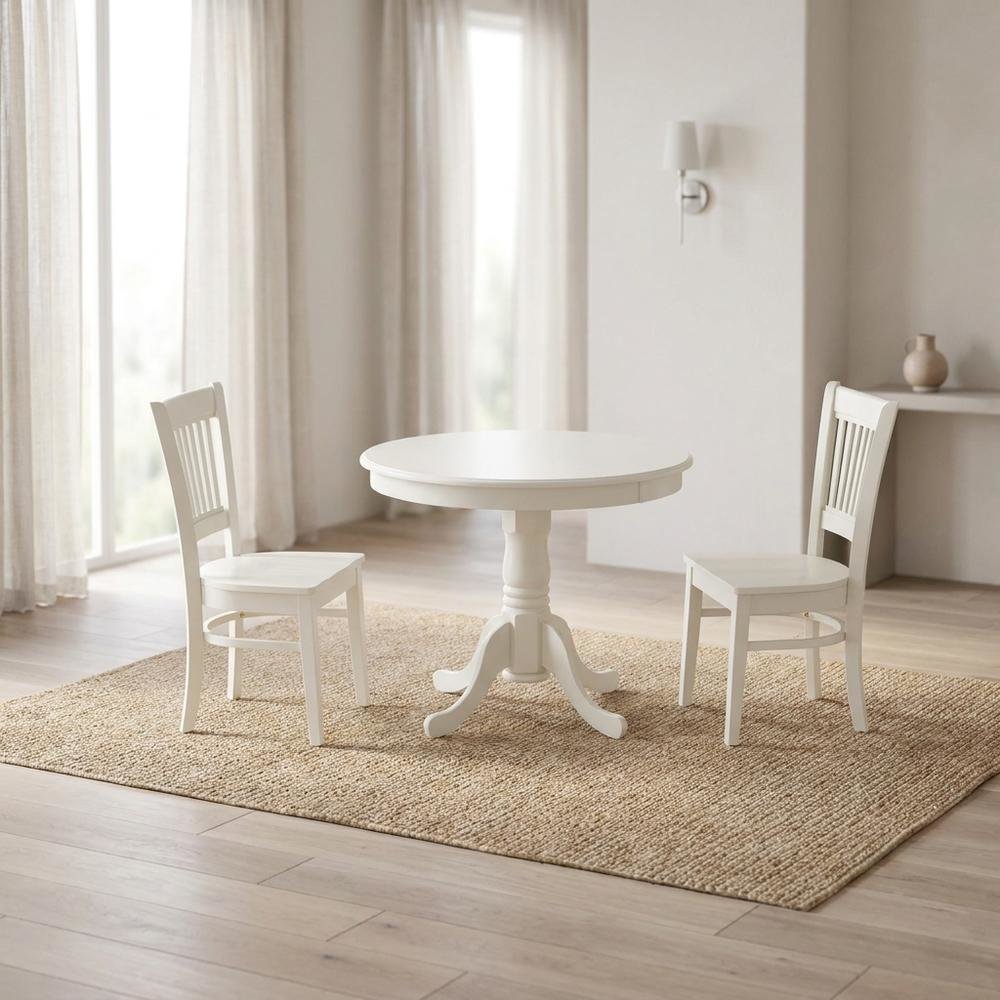 Solid Wood Round Kitchen Table & Chairs 3-Piece Dining Set, Linen White. Picture 3