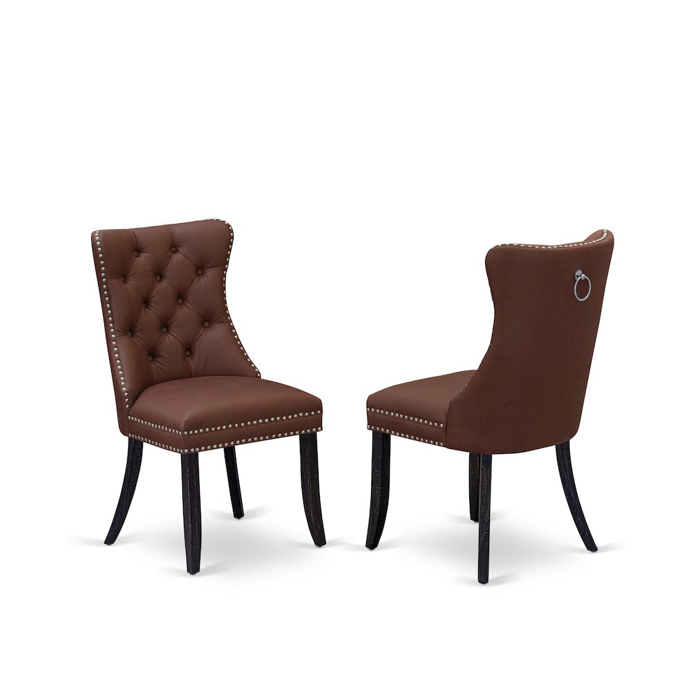 9 piece modern dining set a wooden table and 8 Faux Leather upholstered Chairs. Picture 3