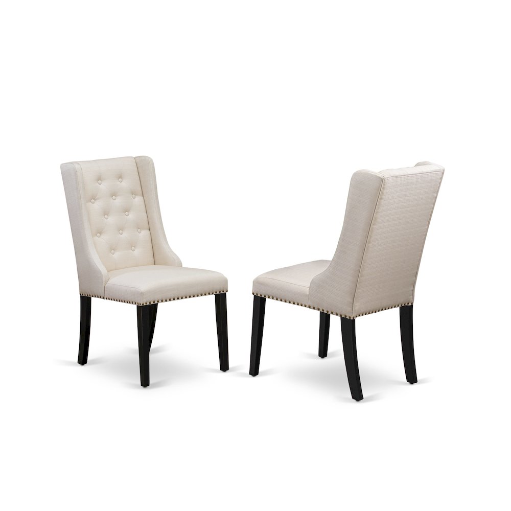 East West Furniture NFFO3-BLK-01 3-Pc Kitchen Table Set Includes 1 Butterfly Leaf Rectangular Dining Table and 2 Cream Linen Fabric Upholstered Dining Chairs with Button Tufted Back - Black Finish. Picture 3