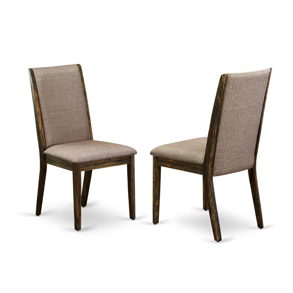 9 Piece Dining Table Set Includes a Rectangle Wooden Table with Removable Leaf and 8 Dark Khaki Linen Fabric Upholstered Chairs, 42x92 Inch, Jacobean. Picture 4