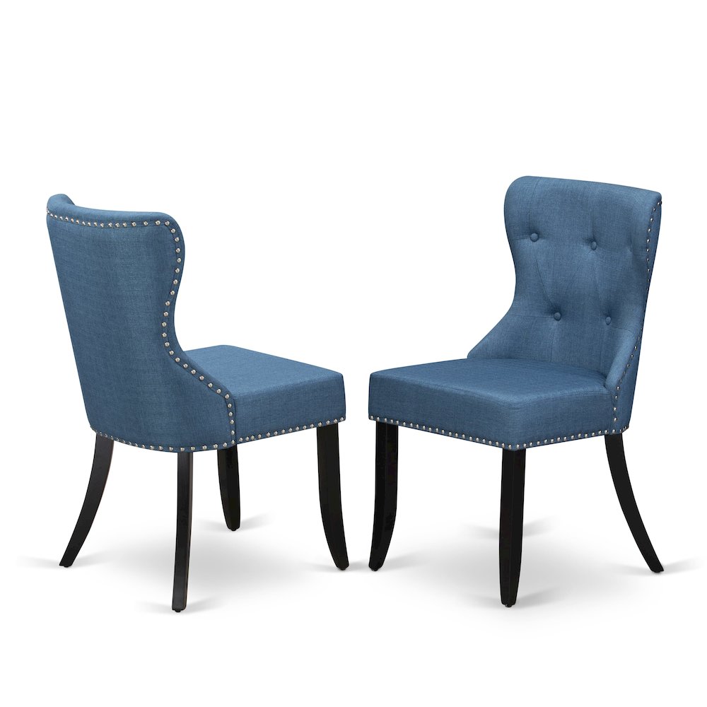 9 piece Dining Room Set of a Modern Table and 8 Linen Fabric Dining Room Chairs. Picture 3