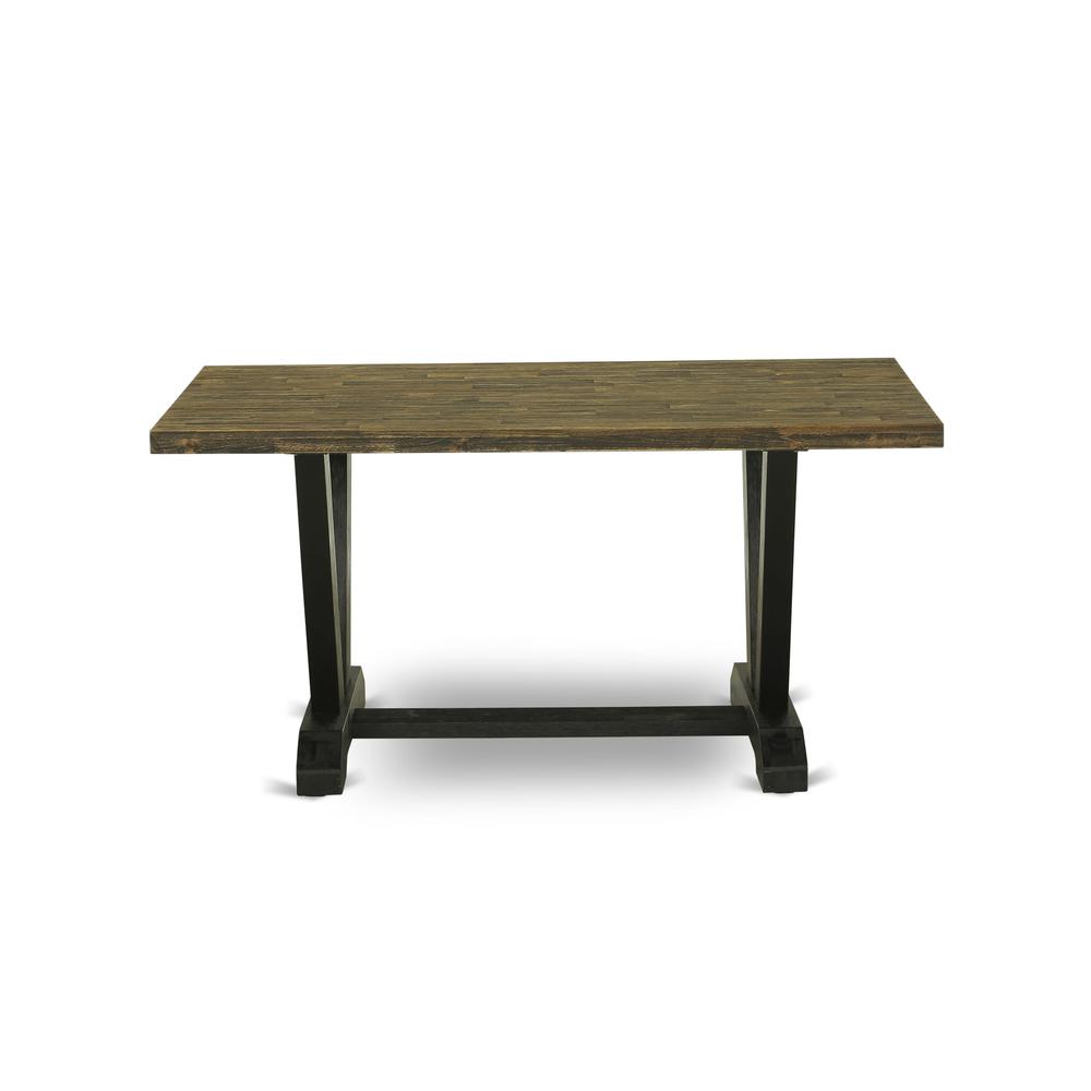 V676MZ650-6 6 Pc Dining Set - Distressed Jacobean Table with Bench and 4 Dark Gotham Grey Chairs - Wire Brushed Black Finish. Picture 4