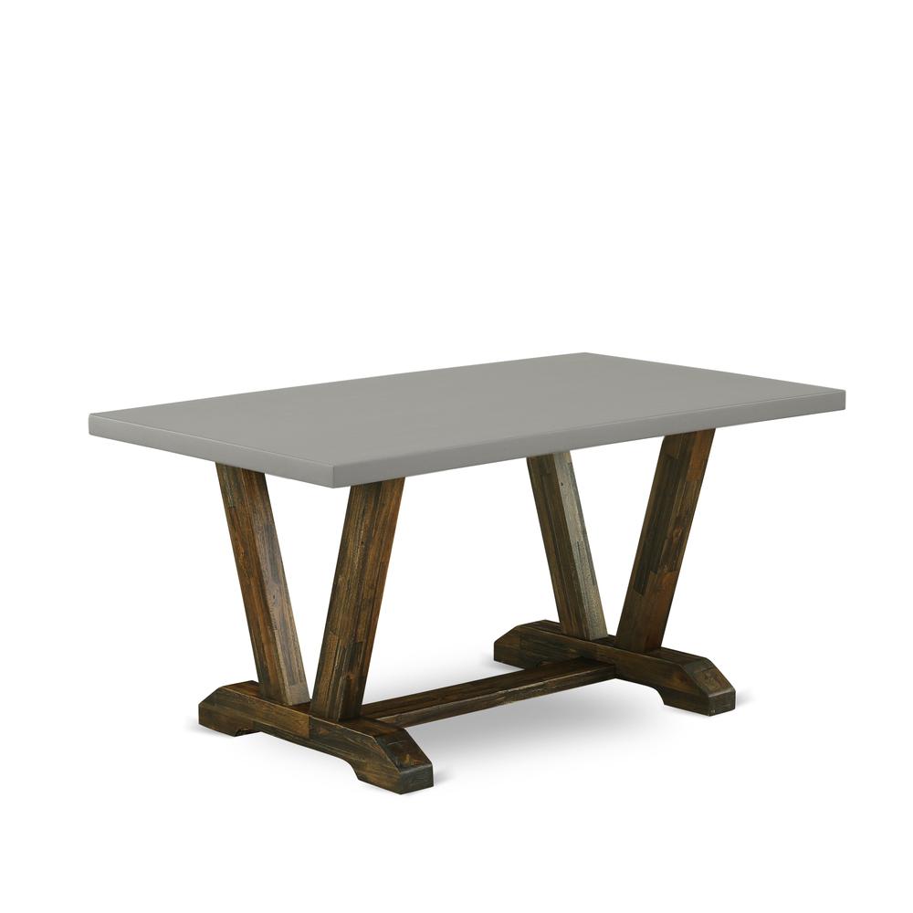 East West Furniture 6-Piece Wood Dining Table Set-Dark Khaki Linen Fabric Seat and High Stylish Chair Back Kitchen chairs, A Rectangular Bench and Rectangular Top Wood Kitchen Table with Wooden Legs -. Picture 2