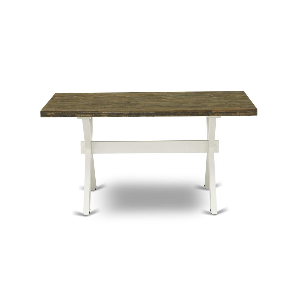 X076MZ015-6 6-Pc Table Set Consists of a Wood Table - 4 Baby Blue Padded Chairs and a Wood Bench - Wire Brushed Linen White Finish. Picture 4