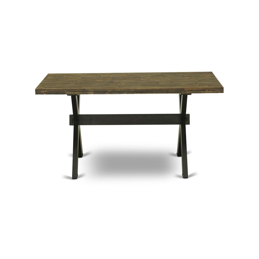 X676MZ650-6 6 Pc Dinette Set - Distressed Jacobean Table with a Bench and 4 Dark Gotham Grey Chairs - Wire Brushed Black Finish. Picture 4