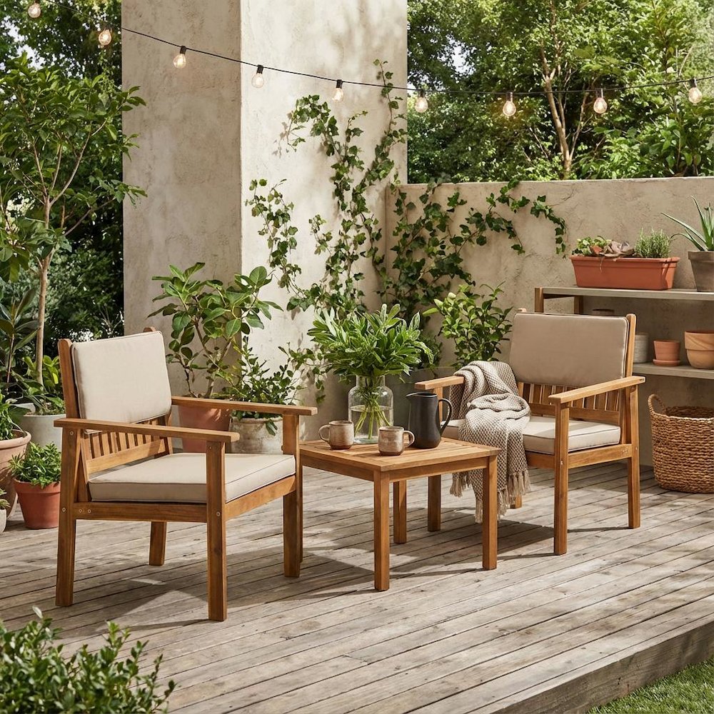 3-Piece Outdoor Coffee Table Set Oil Finish Durable Wood. Picture 2