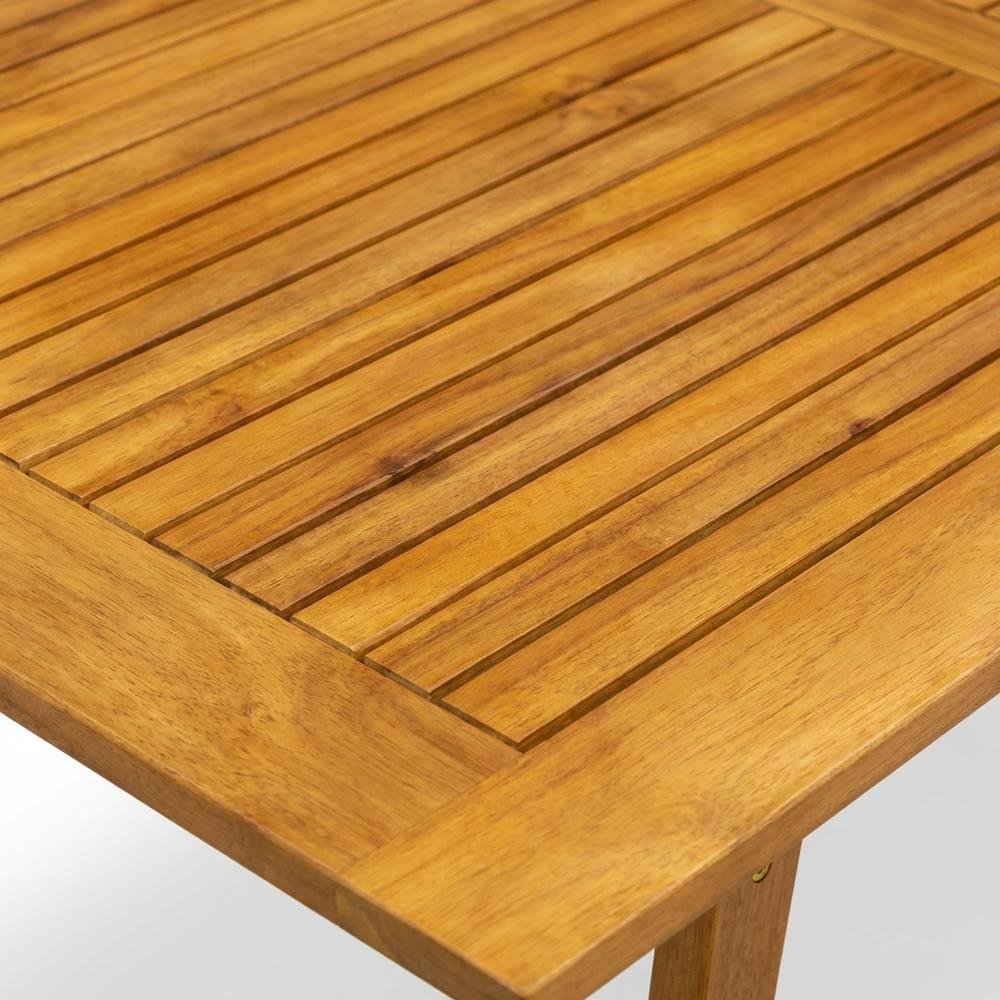 Clear Oil Finish 7-Piece Outdoor Dining Set - Slatted Back Chairs, Coffee Table. Picture 4