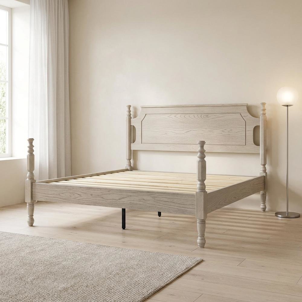 Solid Wood Platform Bed with Headboard, Traditional King Size. Picture 3