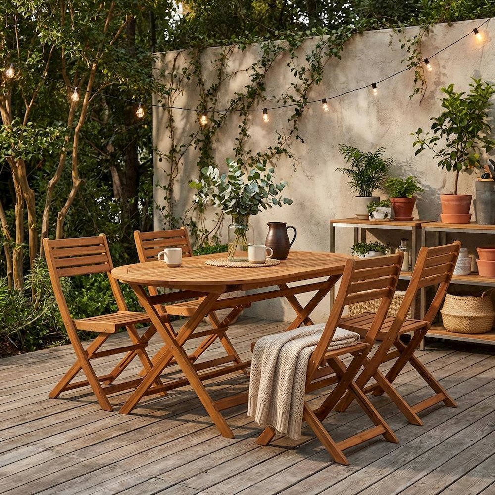 Oil-Finish 5-Piece Patio Dining Set with Oval Acacia Table and Chairs. Picture 2