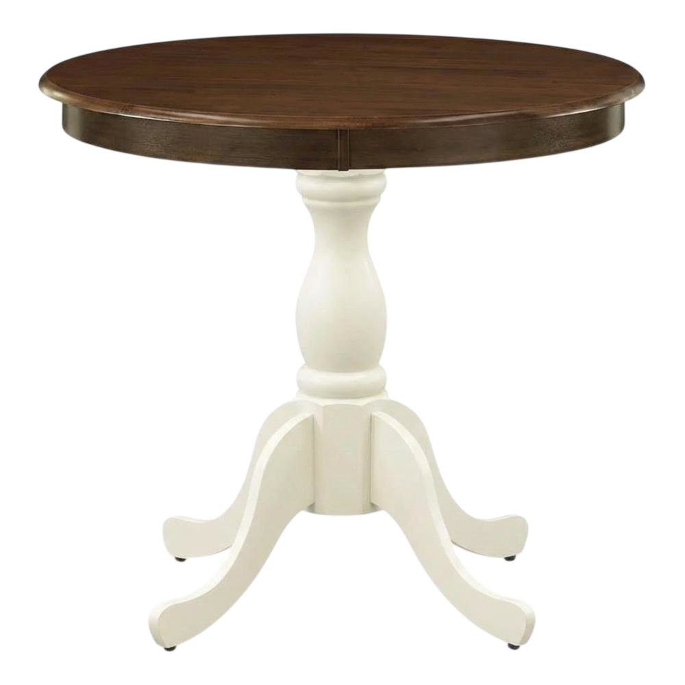 Walnut Linen White Round Pedestal Table, Seats 4, Wood Dining. Picture 4