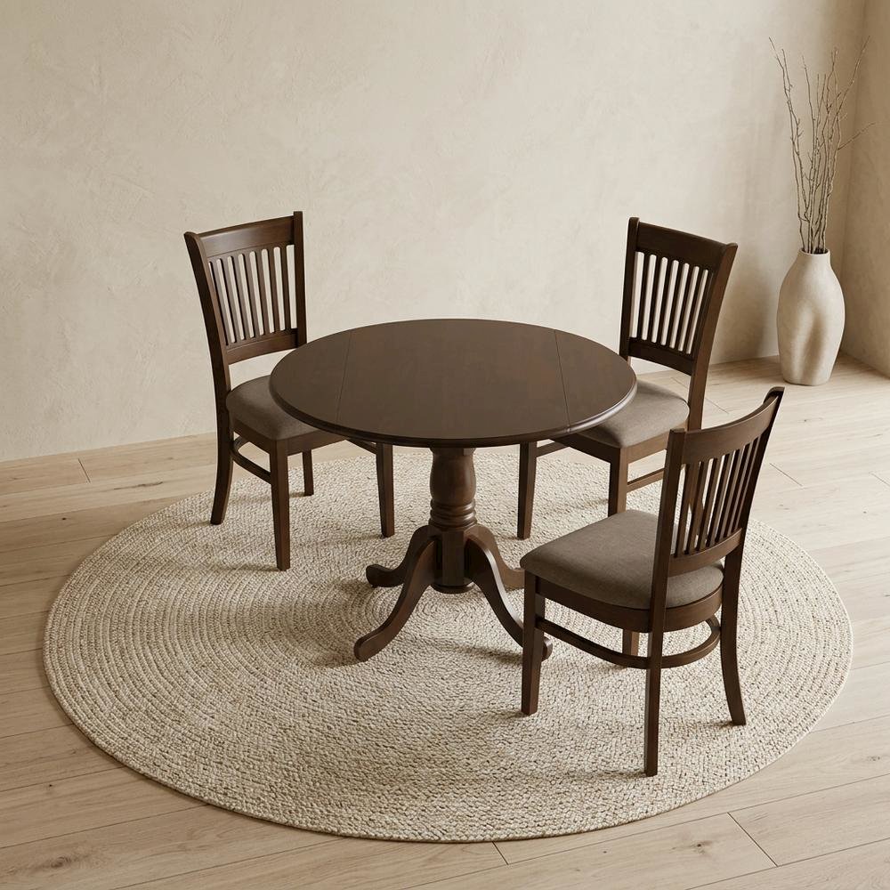 Solid Wood Round Drop-Leaf Kitchen Table & Chairs 5-Piece Set, Espresso. Picture 2