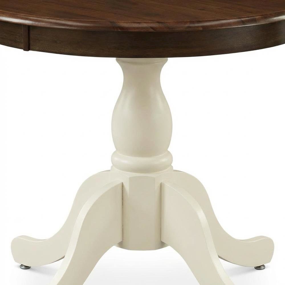Walnut Linen White Round Pedestal Table, Seats 4, Wood Dining. Picture 5