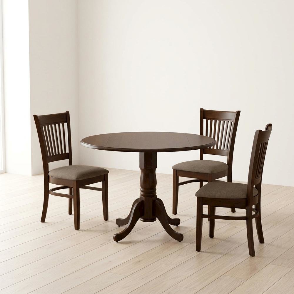 Solid Wood Round Drop-Leaf Kitchen Table & Chairs 5-Piece Set, Espresso. Picture 3