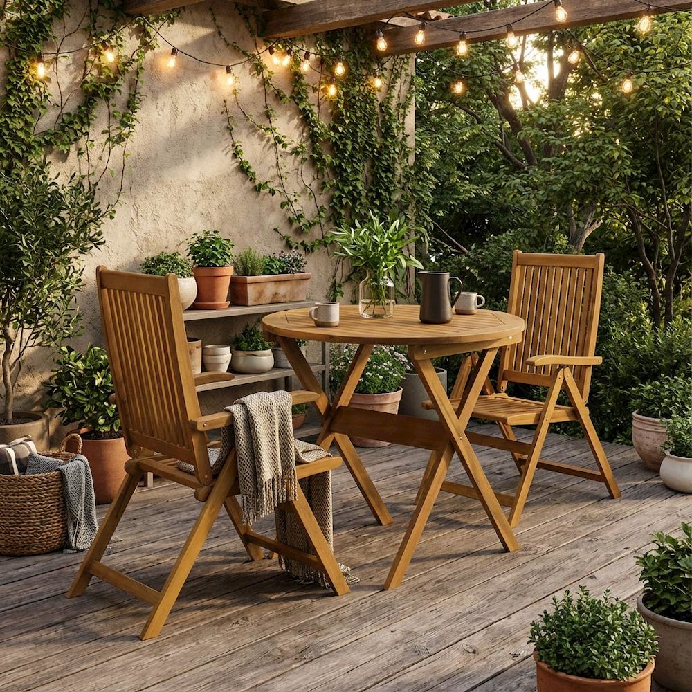 3-Piece Outdoor Dining Set with Oil Finish, Folding Table and 2 Chairs. Picture 2