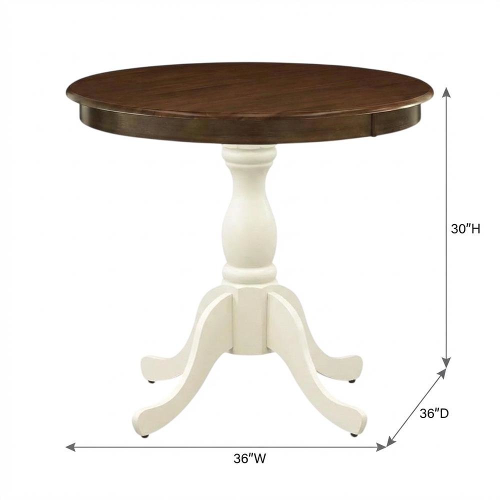 Walnut Linen White Round Pedestal Table, Seats 4, Wood Dining. Picture 7