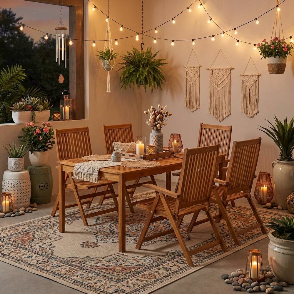 Wooden Patio Set Oil-Finish Dining Table with Wooden Outdoor Chairs. Picture 3