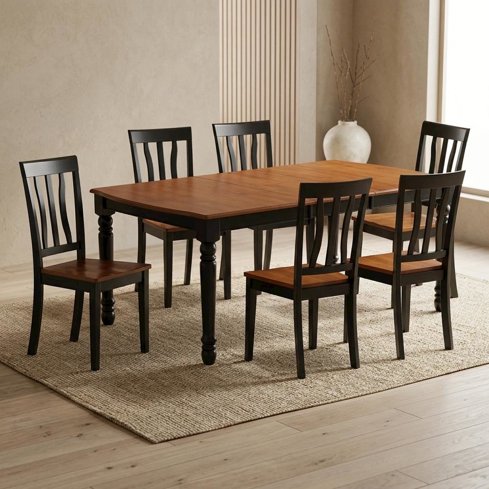 Wood Extendable Dining Table & Chairs 7-Piece Set, Black & Cherry. Picture 2
