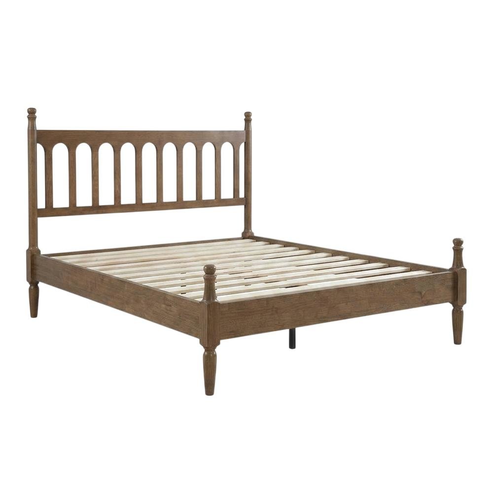 Solid Wood Bed with Headboard, Traditional Platform, Barnwood, Queen. Picture 1