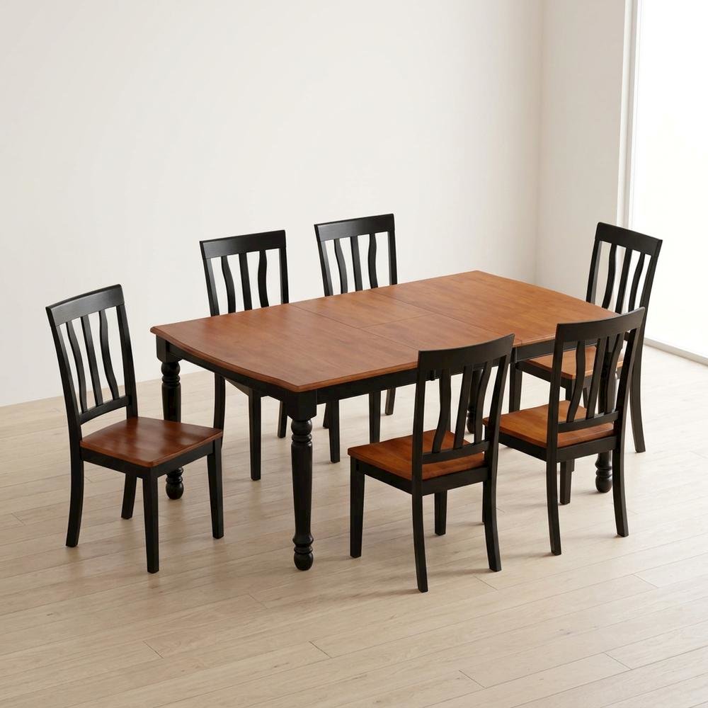 Wood Extendable Dining Table & Chairs 7-Piece Set, Black & Cherry. Picture 3