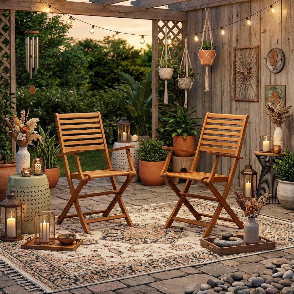 Wooden Patio Chair Set of 2, Oil-Finish, Durable Outdoor Seating. Picture 3