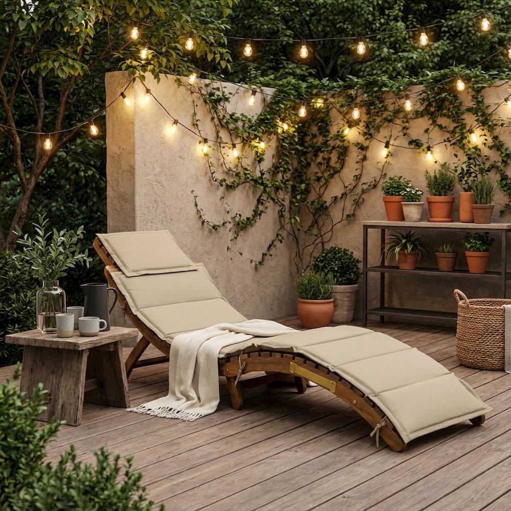 Oil-Treated Outdoor Lounge Chair with Weatherproof Wood and Comfortable Seating. Picture 2