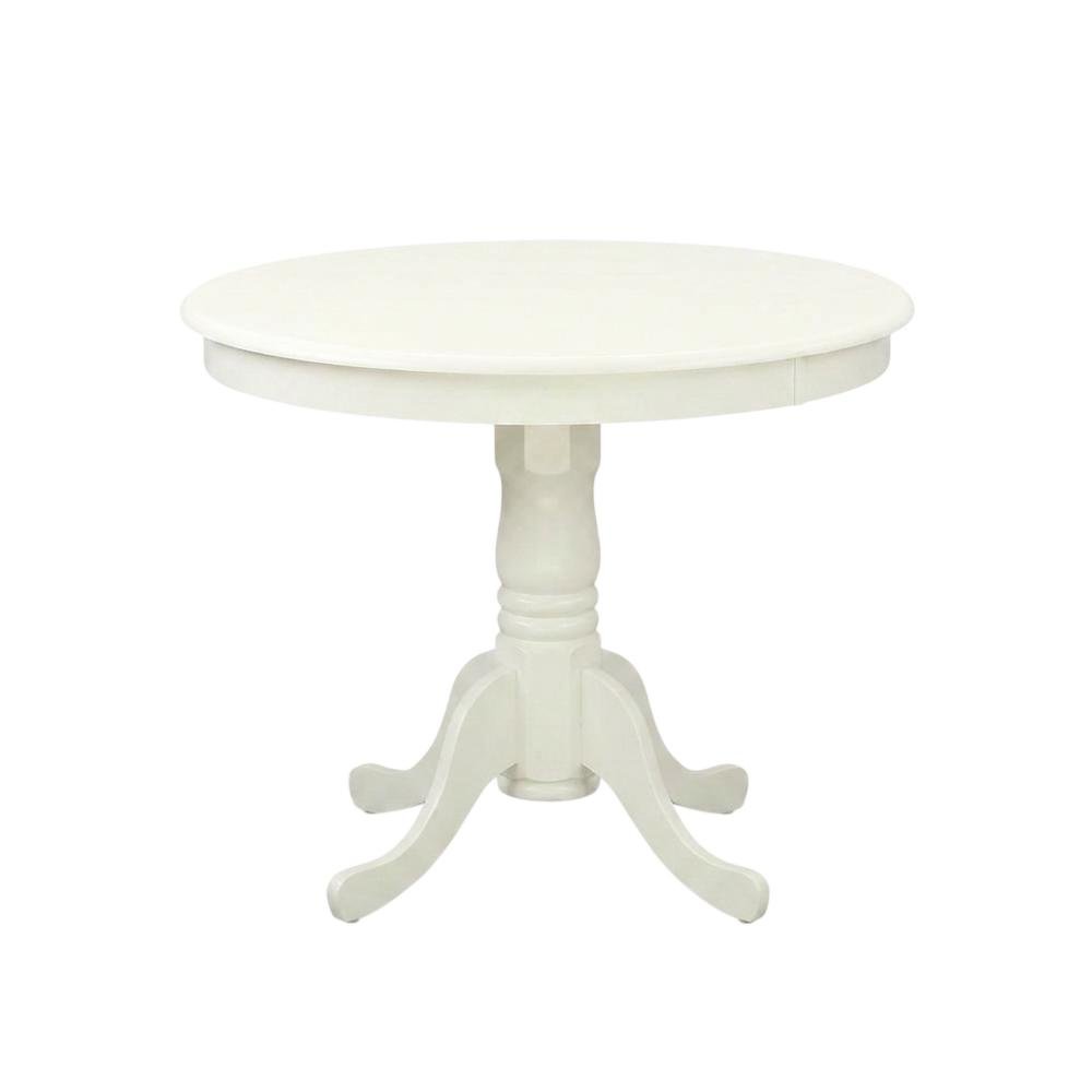 Solid Wood Round Kitchen Table & Chairs 3-Piece Dining Set, Linen White. Picture 4
