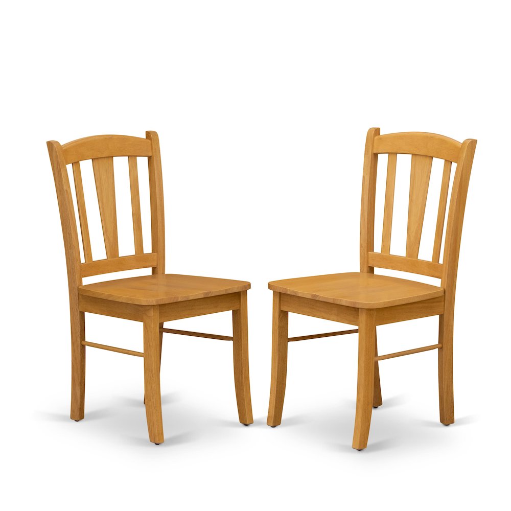 East West Furniture 5-Piece Dining Room Table Set- 4 Dining Chair with Wooden Seat and Slatted Chair Back - Dropleafs Dining Table - Oak Finish. Picture 6
