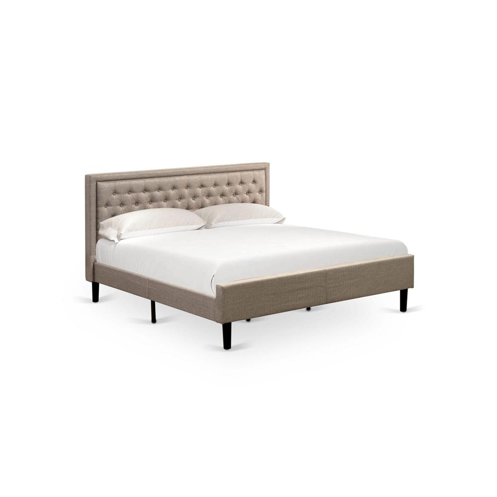 KD16K-2GA0C 3 Piece Bed Set - King Bed Dark Khaki Headboard with 2 Mid Century Nightstand - Black Finish Legs. Picture 2