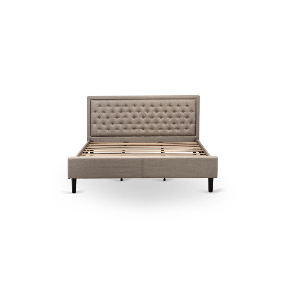 KD16K-2GA0C 3 Piece Bed Set - King Bed Dark Khaki Headboard with 2 Mid Century Nightstand - Black Finish Legs. Picture 3