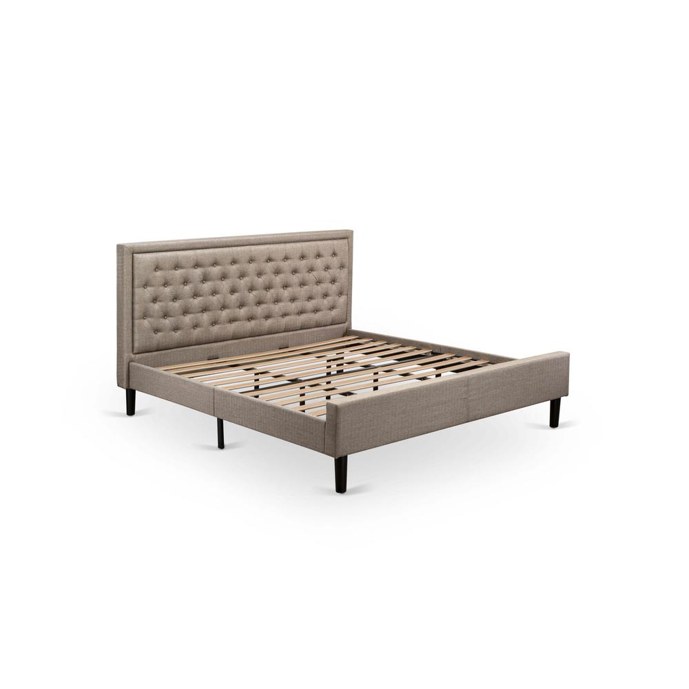 KD16K-2GA0C 3 Piece Bed Set - King Bed Dark Khaki Headboard with 2 Mid Century Nightstand - Black Finish Legs. Picture 4