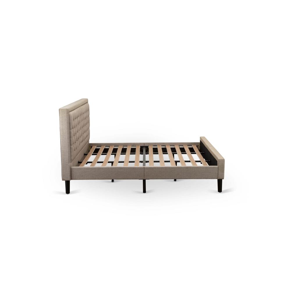 KD16K-2GA0C 3 Piece Bed Set - King Bed Dark Khaki Headboard with 2 Mid Century Nightstand - Black Finish Legs. Picture 5