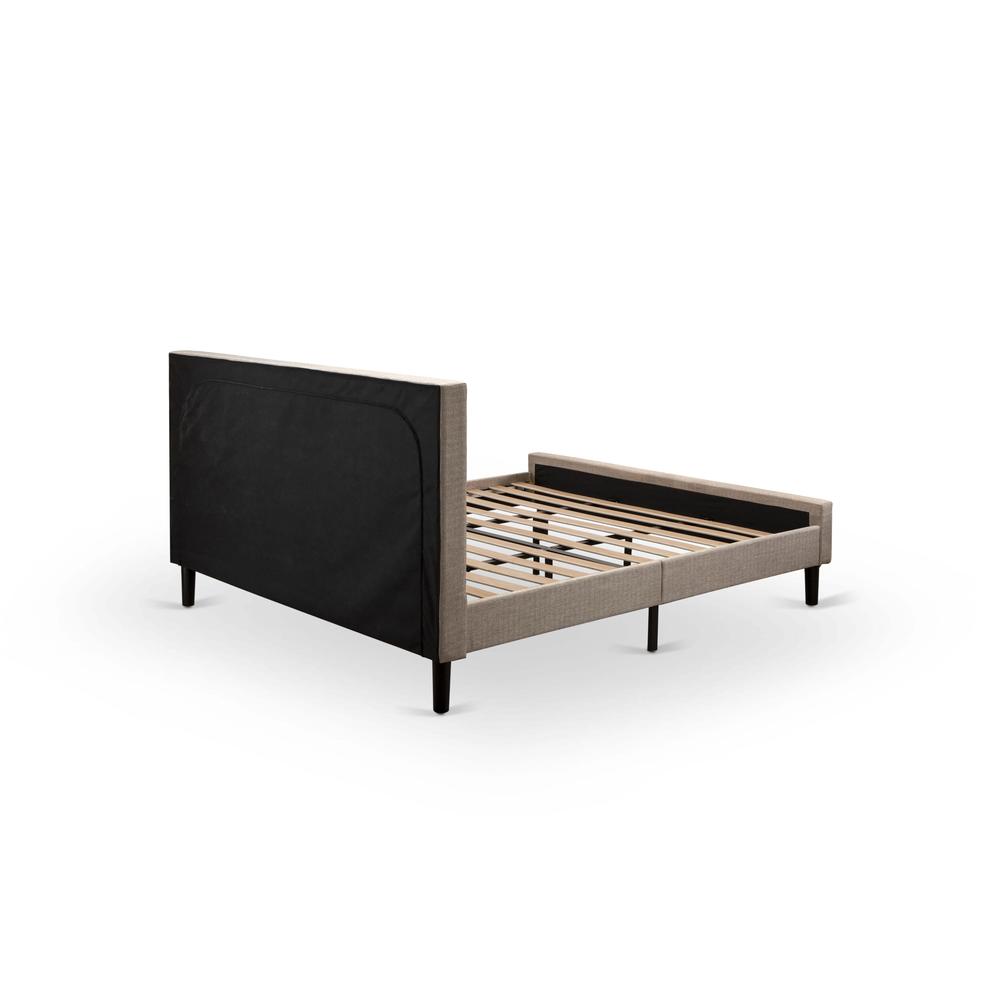 KD16K-2GA0C 3 Piece Bed Set - King Bed Dark Khaki Headboard with 2 Mid Century Nightstand - Black Finish Legs. Picture 6