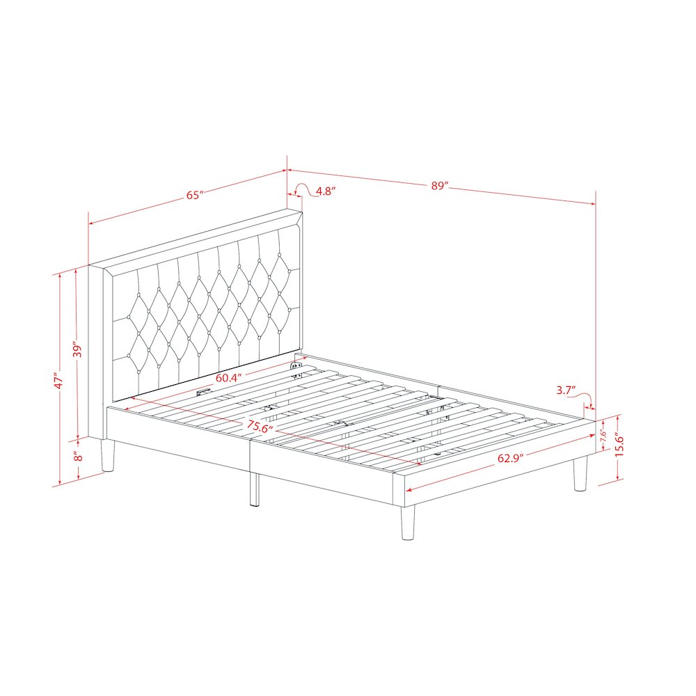 KD18Q-1GA08 2 Piece Queen Size Bed Set - Bed Frame Brown Headboard with 1 Wood Night Stand - Black Finish Legs. Picture 3