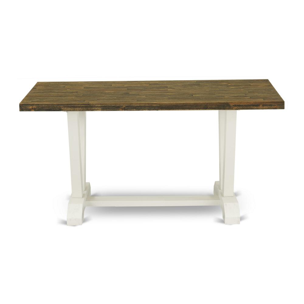 V076MZ001-7 7-Piece Dining Room Table Set Consists of a Wooden Table and 6 Cream Dinner Chairs - Wire Brushed Linen White Finish. Picture 4