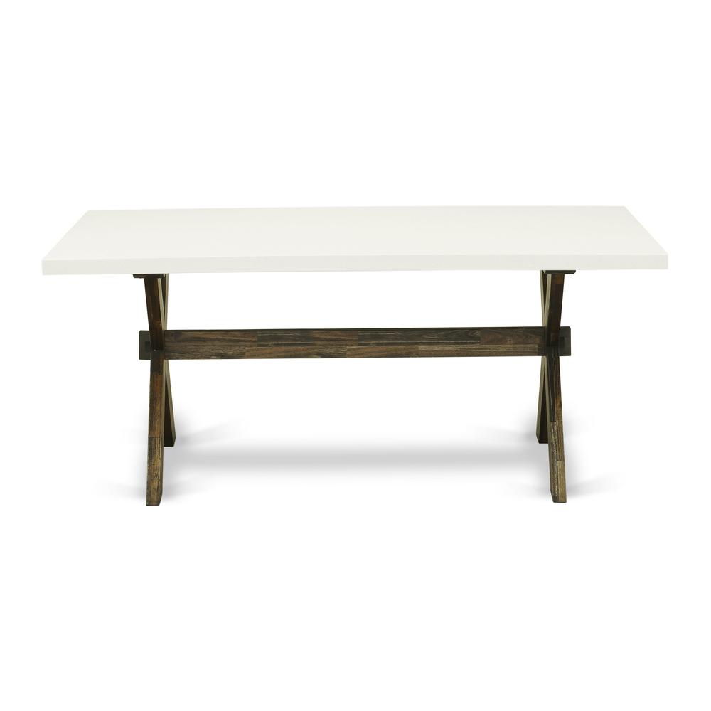 X727MZ748-6 6 Piece Dining Set- A Dinning Table in Trestle Base with Bench and 4 Coffee Dinner Chairs - Distressed Jacobean Finish. Picture 4