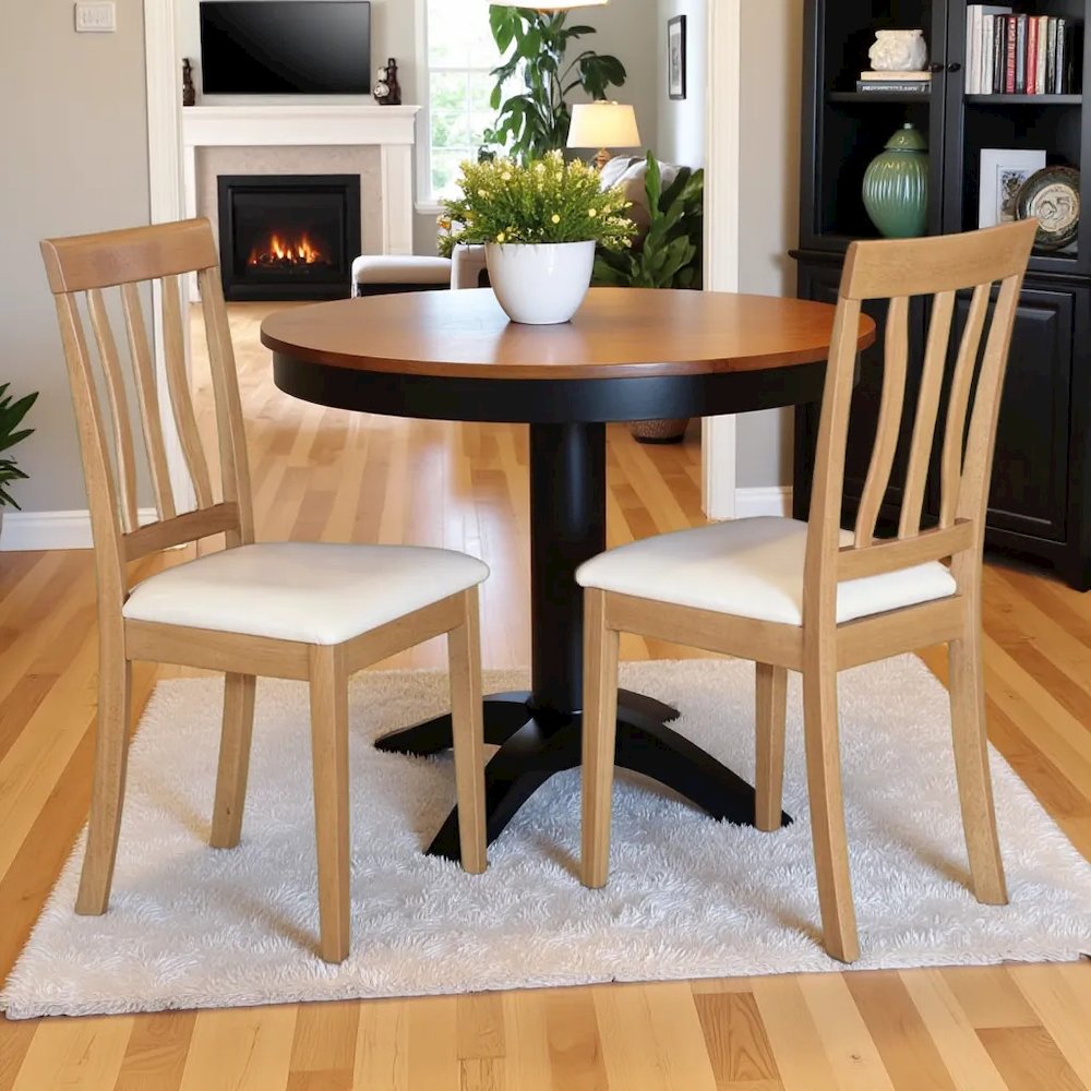 Elegant Dining Chairs – Faux Leather Seat & Solid Wood, Set of 2. Picture 2