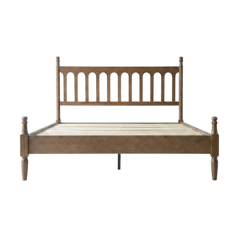 Solid Wood Bed with Headboard, Traditional Platform, Barnwood, Queen. Picture 4