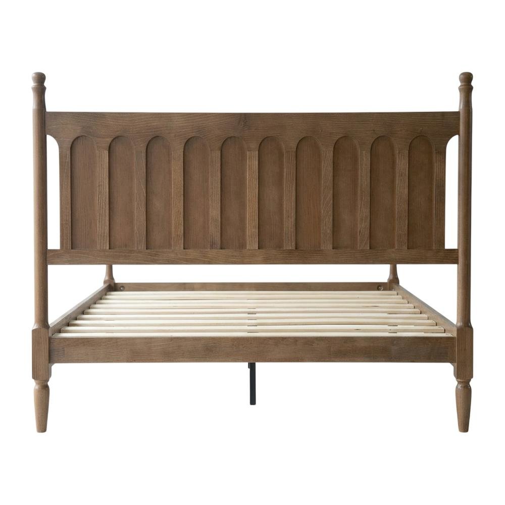 Solid Wood Bed with Headboard, Traditional Platform, Barnwood, Queen. Picture 5