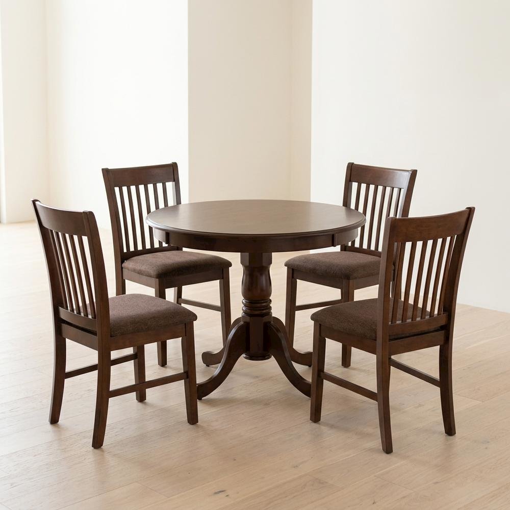 Wood Round Pedestal Dining Table & Chairs 5-Piece Set, Mahogany. Picture 3