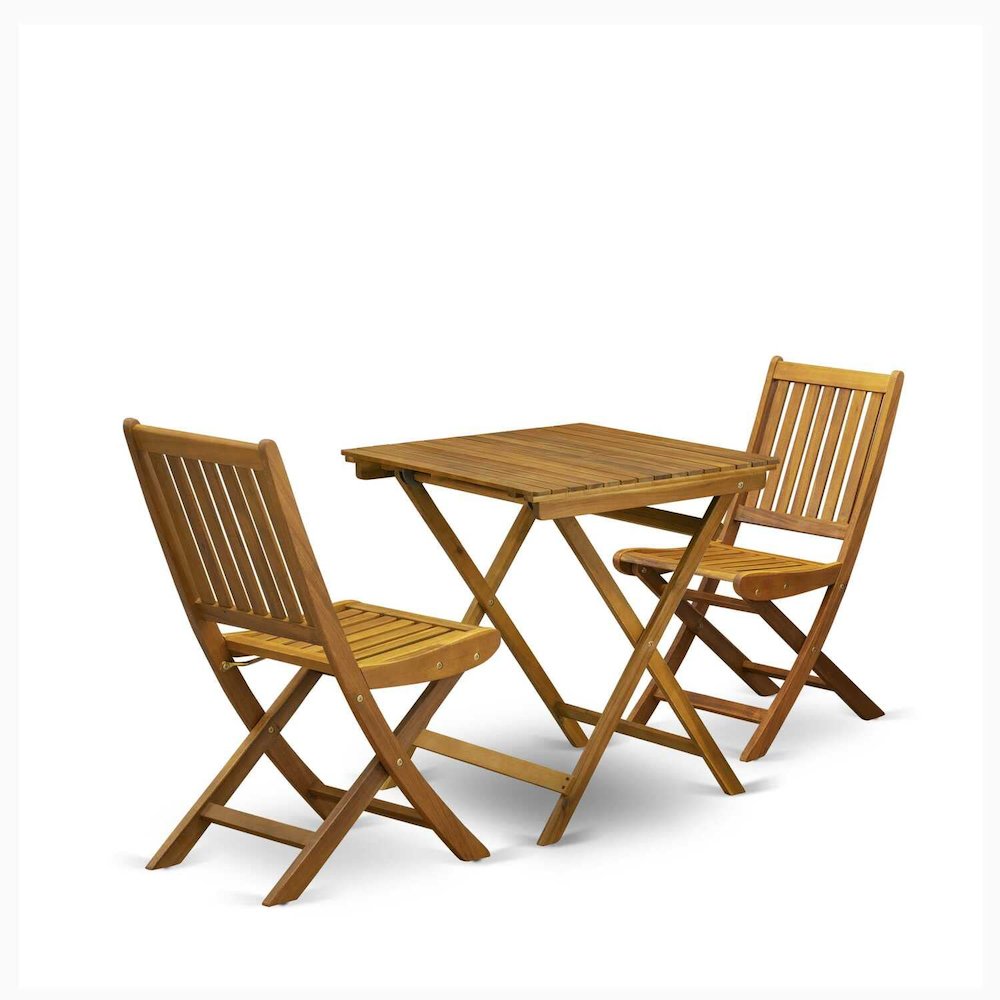 SECM3CWNA 3-Piece Outdoor Dining Set Contains a Wooden Folding Dining Table and 2 Camping Side Chairs - Natural Oil Finish. Picture 1
