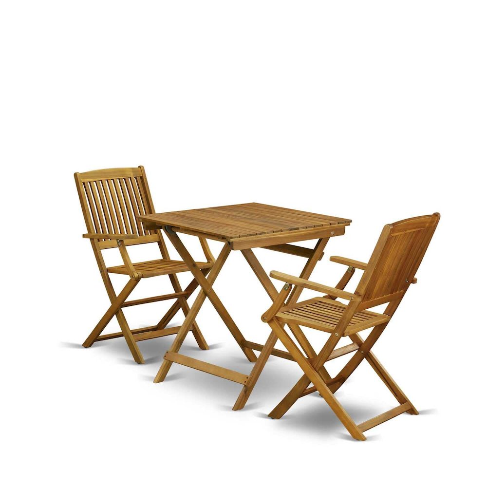 SECM3CANA 3-Piece Outdoor Dining Table Set Includes a Wooden Patio Table and 2 Outdoor Patio Chairs - Natural Oil Finish. Picture 1