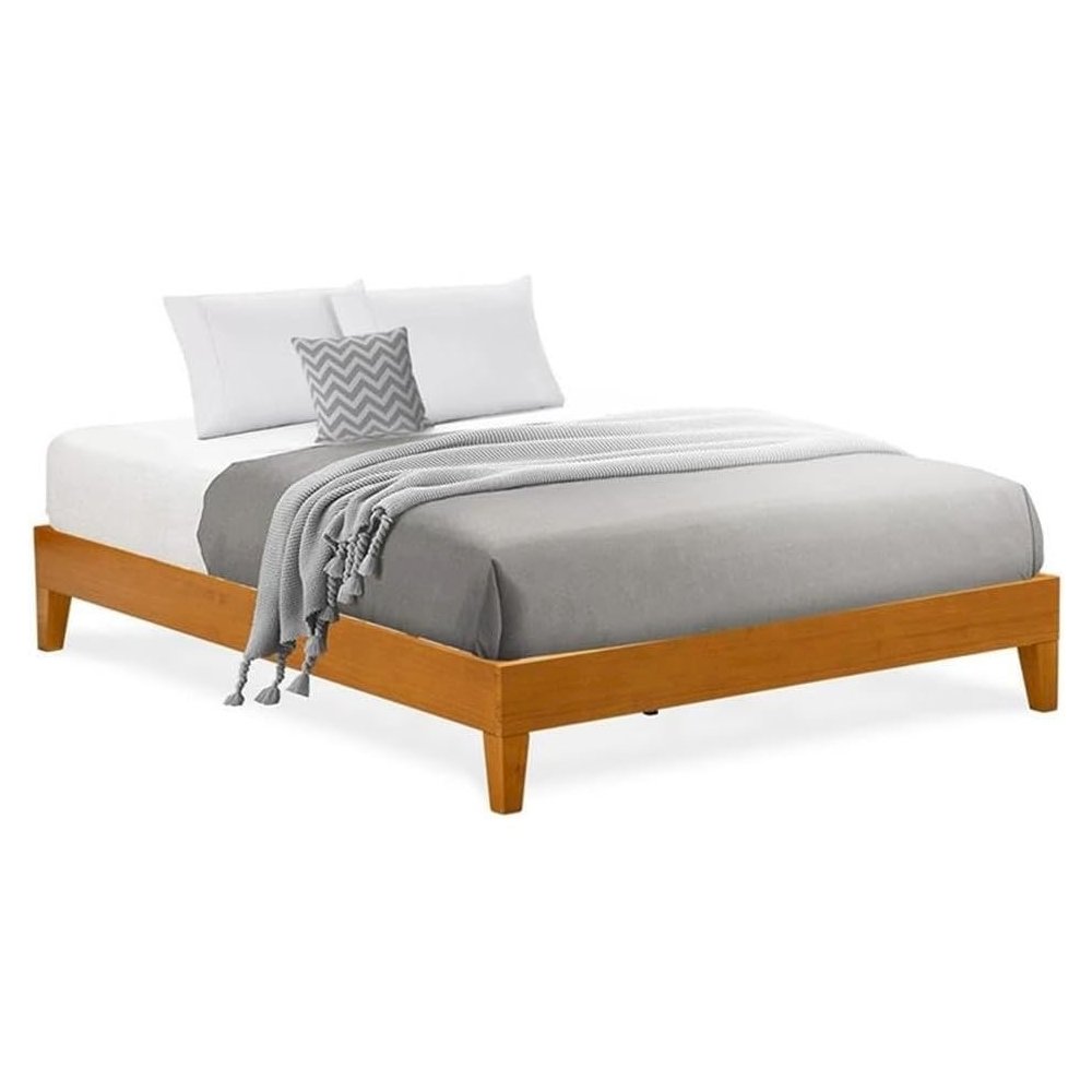 NVP-23-Q Queen Size Platform Bed Frame with 4 Hardwood Legs and 2 Extra Center Legs - Oak Finish. Picture 1