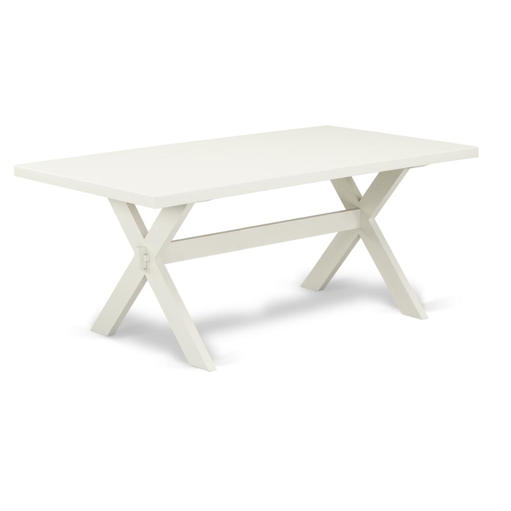 East West Furniture 9-Piece Dining Table Set Includes 8 Upholstered Chairs with Upholstered Seat and Stylish Back-Rectangular Kitchen Table - Linen White and Wirebrushed Linen White Finish. Picture 2