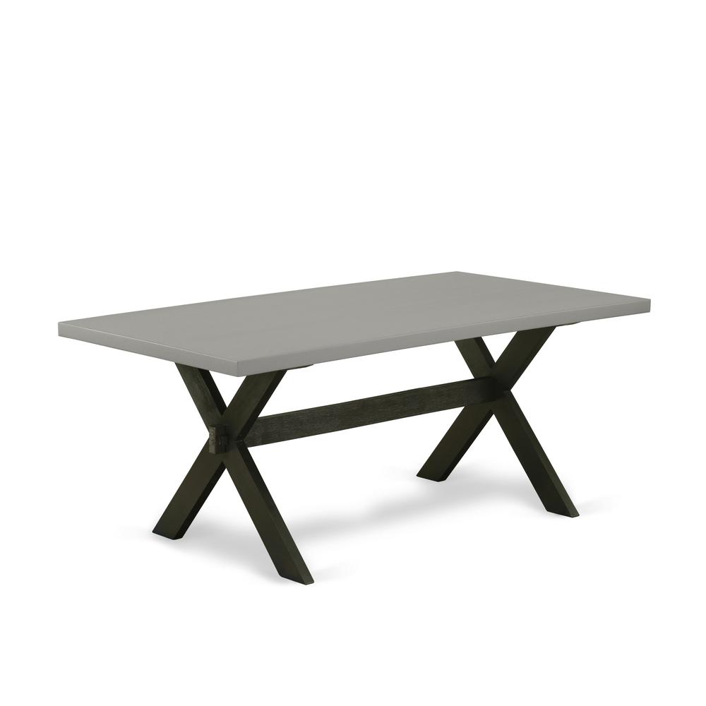 East West Furniture X697SI121-9 9-Pc Dining Room Set- 8 Mid Century Dining Chairs with Blue Linen Fabric Seat and Button Tufted Chair Back - Rectangular Table Top & Wooden Cross Legs - Cement and Blac. Picture 2