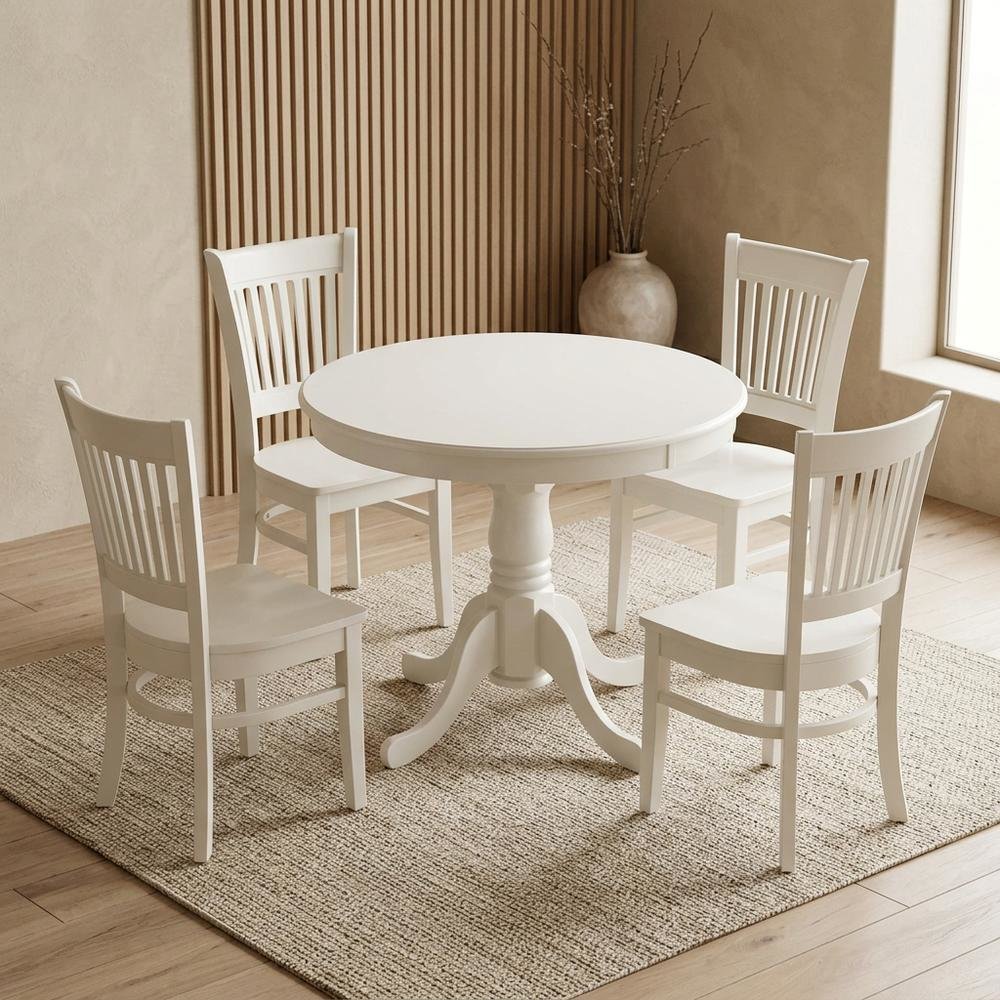 Solid Wood Round Kitchen Dining Table 5-Piece with Slatted Chairs. Picture 2
