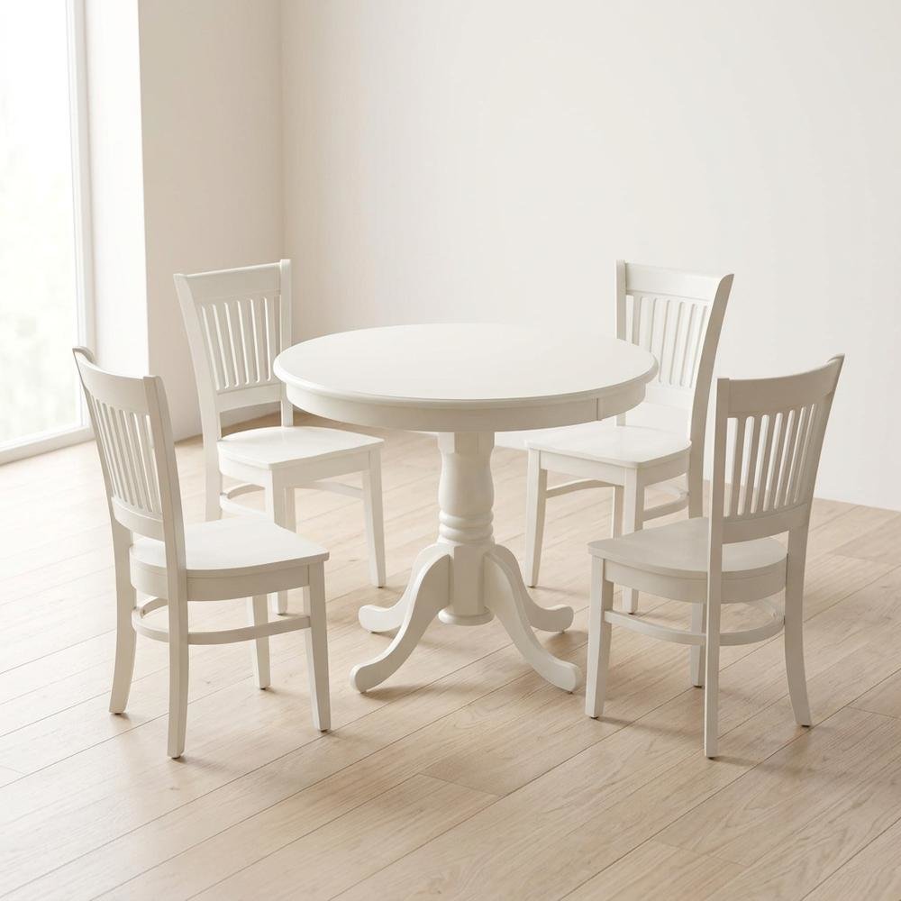 Solid Wood Round Kitchen Dining Table 5-Piece with Slatted Chairs. Picture 3