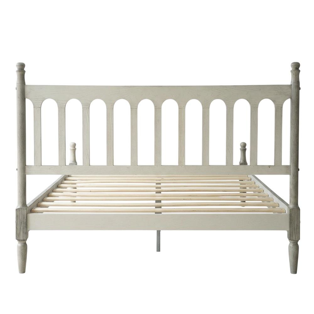Solid Wood Bed with Headboard, Traditional Platform, Weathered Gray Oak, Queen. Picture 5