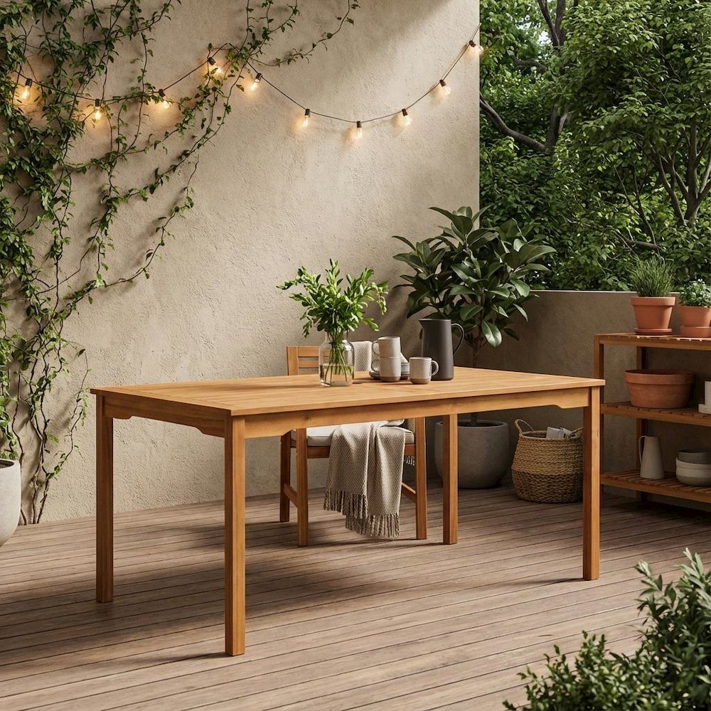 Oil-Finished Wooden Patio Table with Durable Outdoor Wood Finish. Picture 2