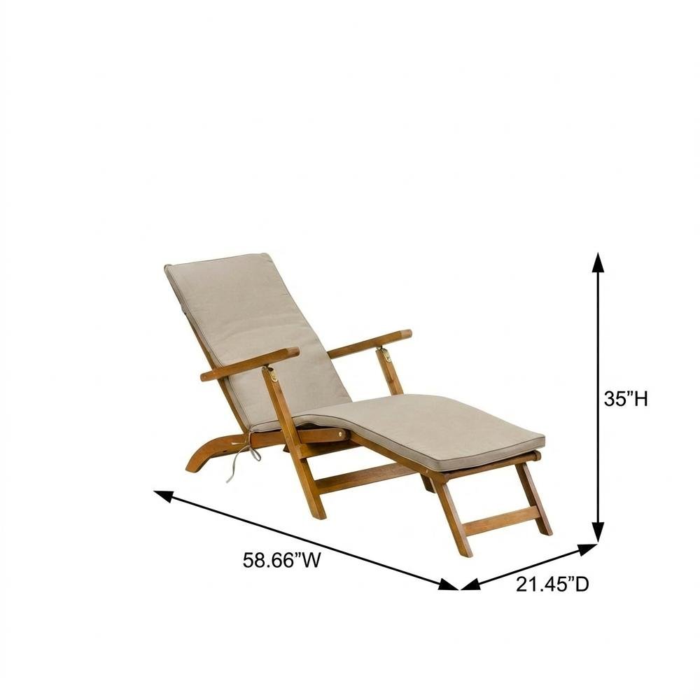 Oil-Finish Outdoor Lounge Chair with Acacia Wood Frame, Modern Design for Deck. Picture 6